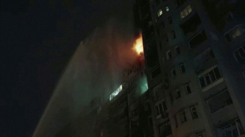 Damaged residential building, after Russia launched a massive military operation against Ukraine, in Kyiv