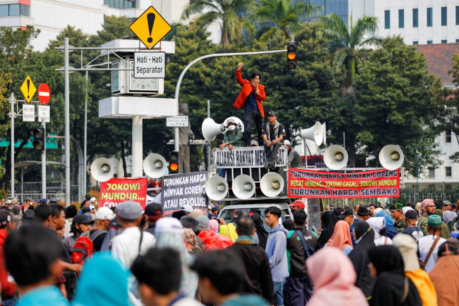 Protest against proposal to extend Widodo's presidential term, in Jakarta