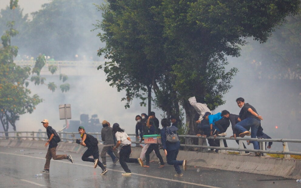 Protest against proposal to extend Widodo's presidential term, in Jakarta