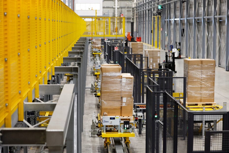 An autonomous moving mechanism is seen at Primark's warehouse in Roosendaal
