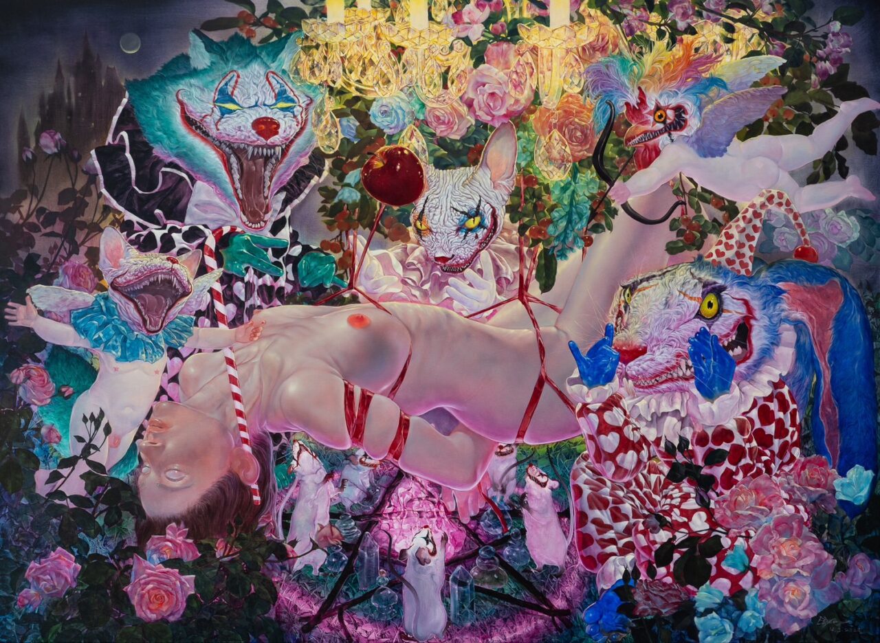 number1gallery_Boonhlue Yangsouy , Apple and the Murder1 , 2024, Oil on linen, 110 x 150 cm
