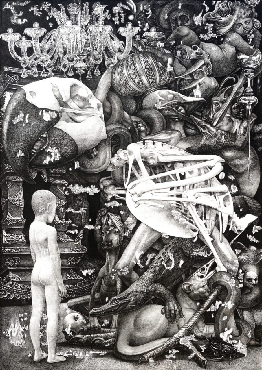 number1gallery_Kittisak Thapkoa ,World Truth โลก สัจธรรม, 2024, Drawing on canvas, 200 x 140 cm
