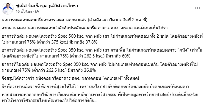 ผลทดสอบคอนกรีต สตง.ถล่ม