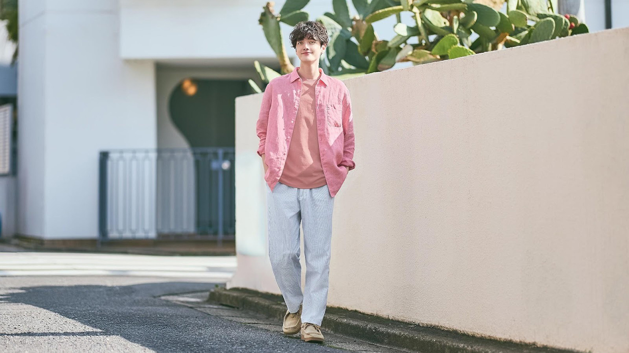 เสื้อลินิน UNIQLO สำหรับผู้ชาย ระบายอากาศได้ดี